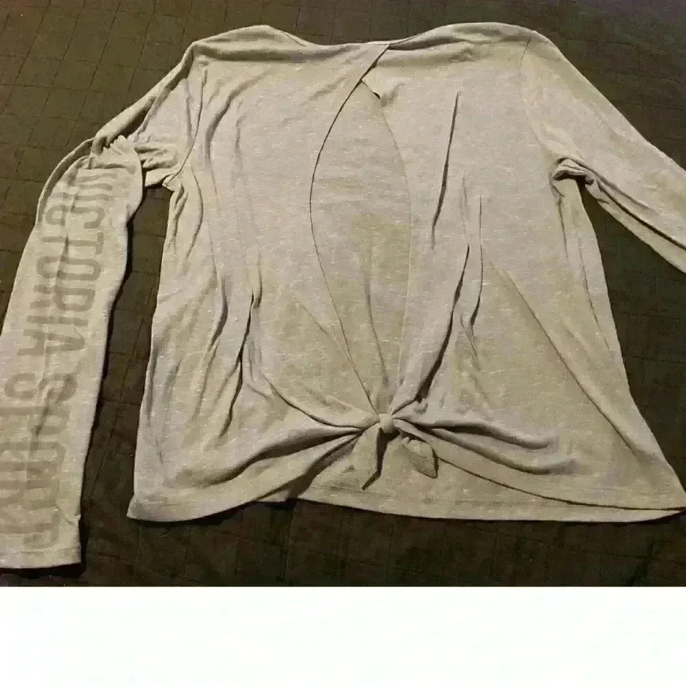 Victoria Sport Womens Long Sleeve Open Back Twist Knot Top Heather Gray Large